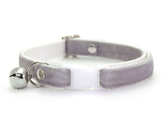 Cat Collar - "Velvet - Pale Gray" - Light Grey Cat Collar / Breakaway or Non-Breakaway / Gray Velvet / Wedding / Cat, Kitten, Small Dog