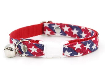 Patriotic Cat Collar - "Americana" - Stars & Stripes Cat Collar / Breakaway or Non-Breakaway / Independence Day USA / Cat, Kitten, Small Dog