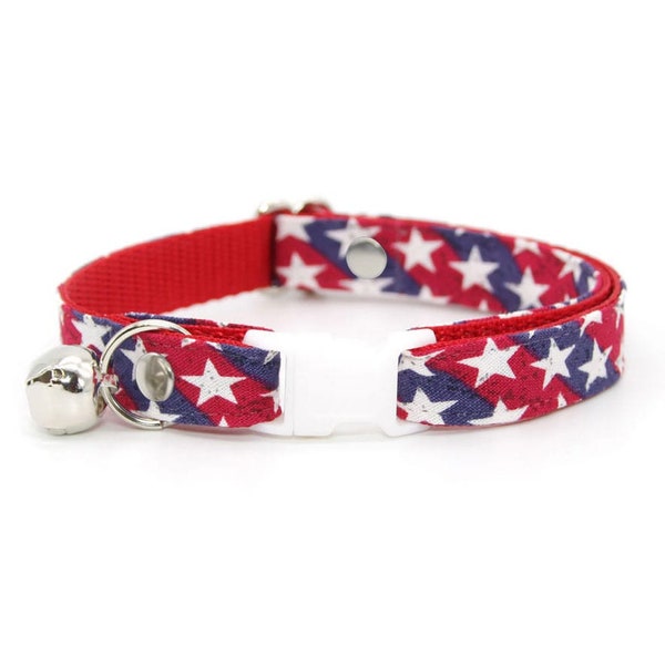 Patriotic Cat Collar - "Americana" - Stars & Stripes Cat Collar / Breakaway or Non-Breakaway / Independence Day USA / Cat, Kitten, Small Dog