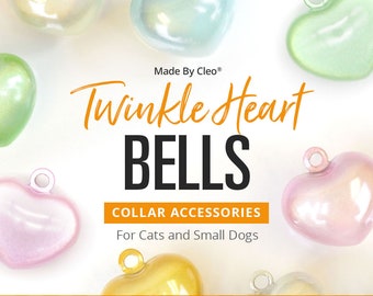 パステルカラーのキャットベル - 「トゥインクルハートベル」 - ペット用首輪ベル / 猫用首輪ハートベル / 犬用ベル / ベル付き猫用首輪 / ソフトチャイムジングルベル