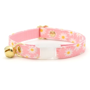Cat Collar - &quot;Daisies - Pink&quot; - Floral Cat Collar / Daisy, Easter, Spring, Summer / Breakaway or Non-Breakaway / Cat, Kitten, Small Dog