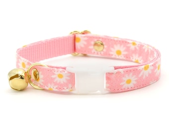 Cat Collar - "Daisies - Pink" - Floral Cat Collar / Daisy, Easter, Spring, Summer / Breakaway or Non-Breakaway / Cat, Kitten, Small Dog