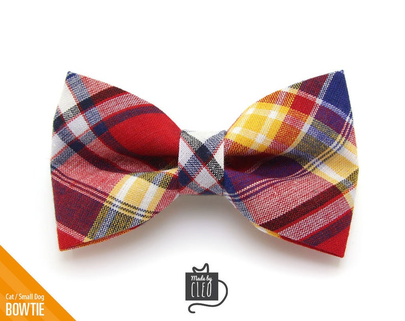 Plaid Cat Bow Tie Vacation Red Madras Plaid Etsy
