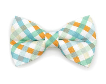 Cat Bow Tie - "Seashore" - Blue & Mint Plaid Bow Tie for Cat Collar / Spring, Summer, Beach, Coastal,  / Cat, Kitten + Small Dog Bowtie