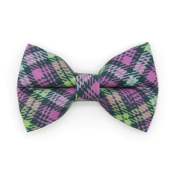 Cat Bow Tie - "Morgan Le Fey" - Purple Plaid Bow Tie for Cat Collar / Morgana, Purple & Green, Winter / Cat, Kitten + Small Dog Bowtie