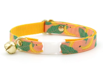 Cat Collar - "Going Bananas - Coral Pink" - Banana Cat Collar / Fruit,Tropical, Summer / Breakaway or Non-Breakaway / Cat, Kitten, Small Dog