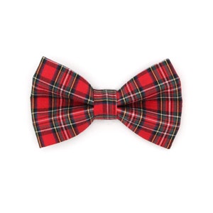 May include: Red and black plaid bow tie.