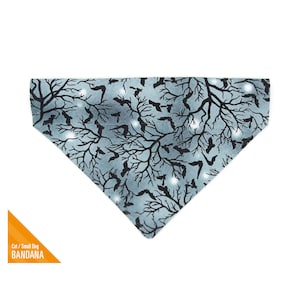 Halloween Cat Bandana - &quot;Witching Hour&quot; - Nighttime Bats on Blue-Gray Bandana for Cat + Small Dog / Over-the-Collar Bandana