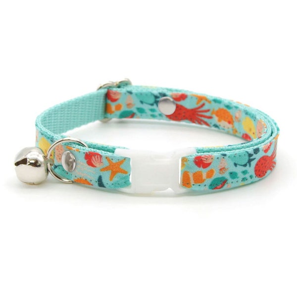 Cat Collar - "Ocean Life" - Aquatic Fish Cat Collar / Breakaway or Non-Breakaway / Summer, Beach,Water,Sea,Marine / Cat, Kitten, Small Dog