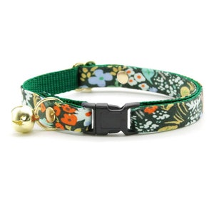 Cat Collar - "Meadow" - Rifle Paper Co® Dark Green Floral Cat Collar / Breakaway + Non-Breakaway / Spring, Summer, Fall / Cat + Kitten Sizes