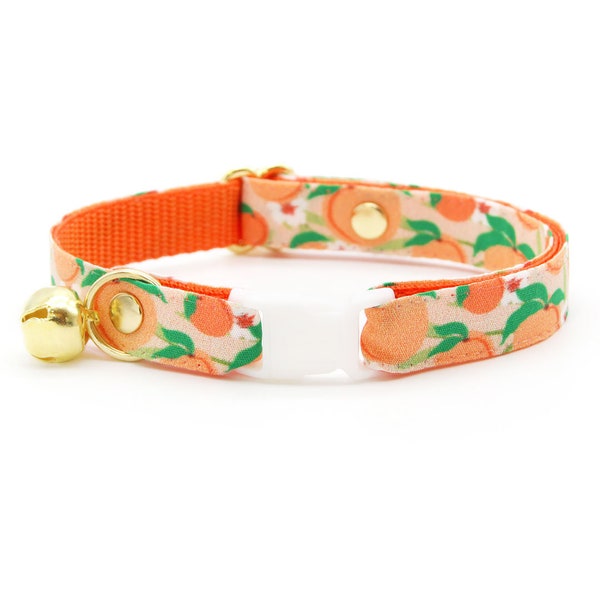 Cat Collar - "Just Peachy" - Peaches Cat Collar / Fruit, Orange, Summer / Breakaway or Non-Breakaway / Cat, Kitten, Small Dog Sizes