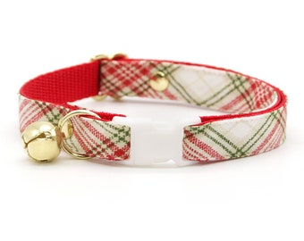 Holiday Cat Collar - "Aspen" - Red Plaid Cat Collar / Breakaway or Non-Breakaway / Christmas, Winter, Tartan / Cat, Kitten, Small Dog Sizes