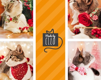 Bow Tie Cat Collar Set pine Berries Garland Holiday Cat Collar W Matching Bowtie Christmas Cat Kitten Small Dog Sizes Etsy