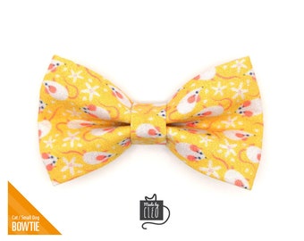 Cat Bow Tie - "Mouse Mayhem - Goldenrod" - Mice on Yellow Bow Tie for Cat Collar / Fun, Birthday / Cat, Kitten, Small Dog Bowtie (ONE SIZE)