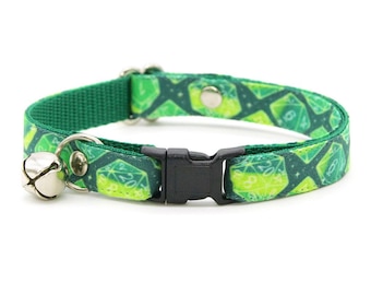 DnD Cat Collar - "Magic Dice - Green" - D&D Cat Collar / Breakaway or Non-Breakaway / D20 RPG Nerd Gamer Gift / Cat, Kitten, Small Dog Sizes