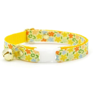 Yellow Cat Collar - "Aurora" - Yellow Floral Cat Collar / Breakaway or Non-Breakaway / Cottagecore, Spring, Summer / Cat, Kitten, Small Dog