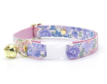 Floral Cat Collar - "Willow" - Light Pink, Purple & Blue Flower Cat Collar Breakaway / Girl Cat Collar / Spring / Cat, Kitten, Small Dog