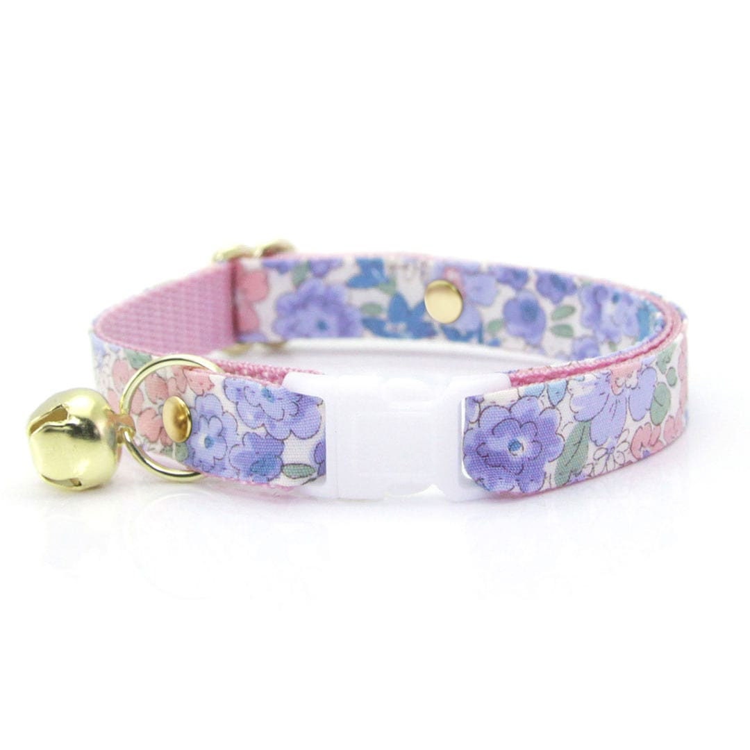 Collare per gatti floreale - "Willow" - Collare per gatti con fiori rosa chiaro, viola e blu Breakaway / Collare per gatti per bambine / Primavera / Gatto, gattino, cane di piccola taglia