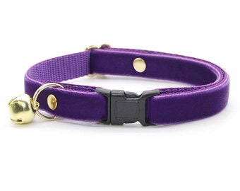 Cat Collar - "Velvet - Royal Purple" - Rich Purple Velvet Cat Collar / Breakaway or Non-Breakaway / Wedding / Cat, Kitten, Small Dog