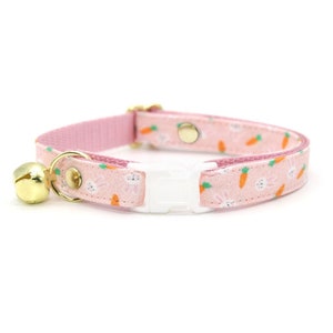 Easter Cat Collar - "Bunnies & Carrots Pink" - Bunny Cat Collar / Breakaway or Non-Breakaway / Pastel, Girl Cat / Cat,Kitten,Small Dog Size