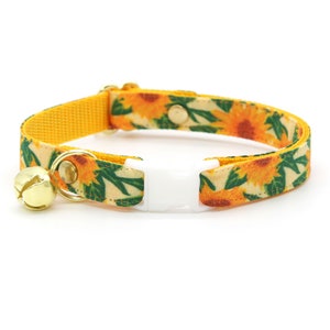 Cat Collar - &quot;Sunflowers&quot; - Yellow Floral Cat Collar / Breakaway or Non-Breakaway / Summer, Fall, Garden / Cat, Kitten + Small Dog Sizes