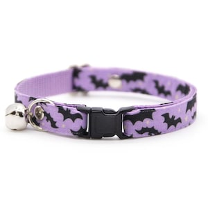 Bat Cat Collar - "Batty Babe - Purple" - Halloween Cat Collar, Spooky Girly Lilac / Breakaway or Non-Breakaway / Cat, Kitten, Small Dog Size