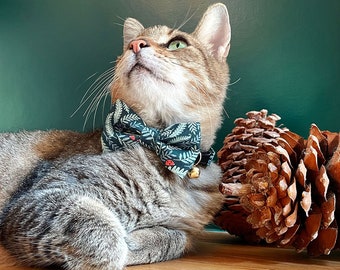 Bow Tie Cat Collar Set - "Eden" - Sage & Dark Woodland Green Cat Collar w/ Matching Bowtie / Fern, Forest / Cat, Kitten, Small Dog Size