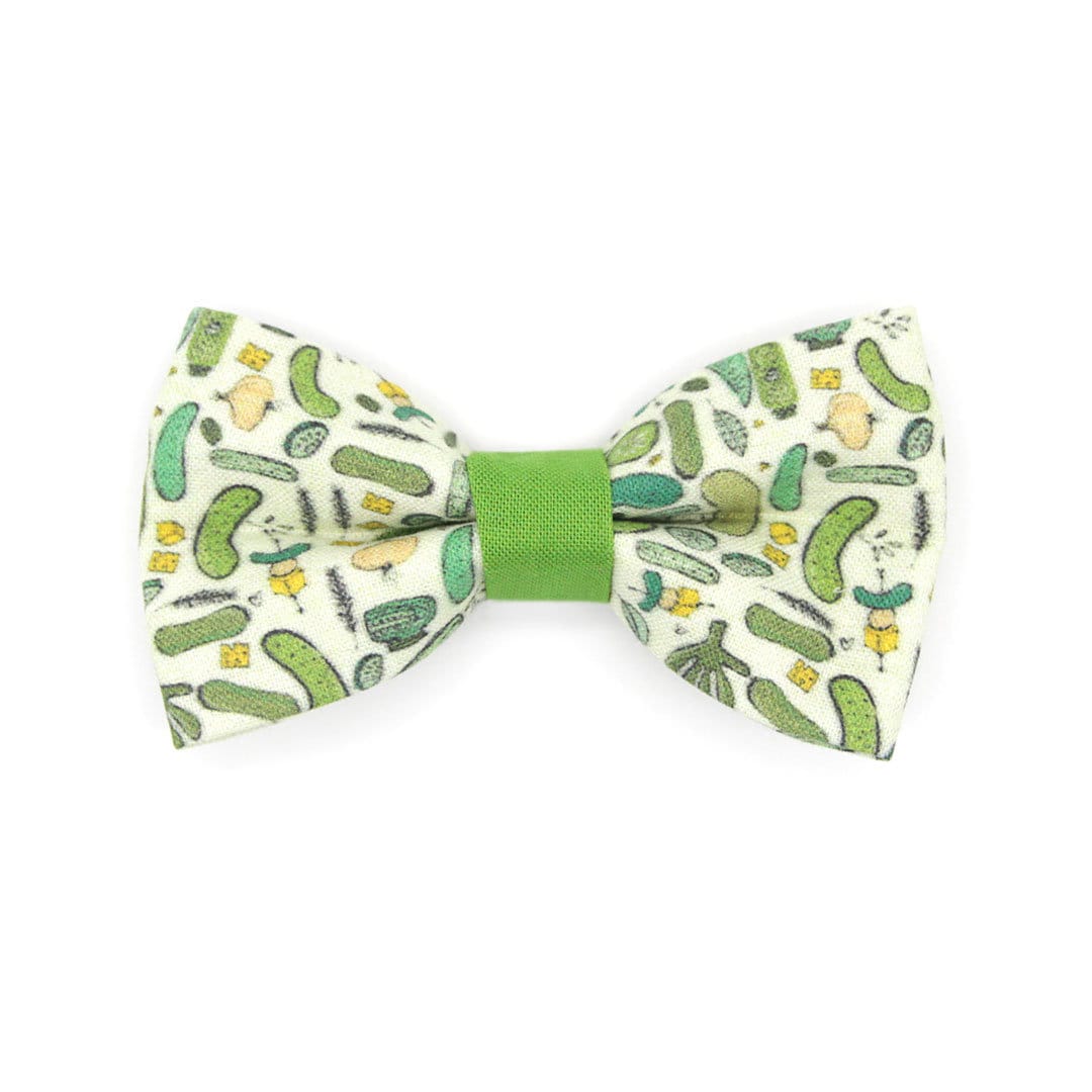 Cat Bow Tie - "Kind of a Big Dill" - Green Pickle Bow Tie for Cat Collar / Cucumber, Food / Cat, Kitten + Small Dog Bow (ONE SIZE)