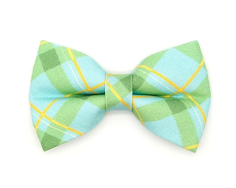 Cat Bow Tie - "Carmel" - Mint Green Plaid Bow Tie for Cat Collar / Spring, Easter, Summer, Wedding / Cat, Kitten, Small Dog Bowtie