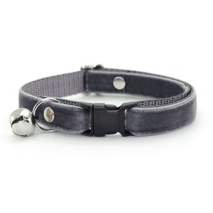 Cat Collar - "Velvet - Storm Gray" - Dark Grey Cat Collar / Breakaway or Non-Breakaway / Gray Velvet / Wedding / Cat, Kitten, Small Dog