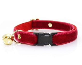 Cat Collar - &quot;Velvet - Garnet Red&quot; - Luxury Red Velvet Cat Collar Breakaway / Valentine&#39;s Day / Christmas / Wedding / Cat, Kitten, Small Dog