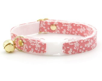 Cat Collar - "Sakura" - Cherry Blossom Pink Cat Collar / Breakaway or Non-Breakaway / Spring Floral / Cat, Kitten + Small Dog Sizes