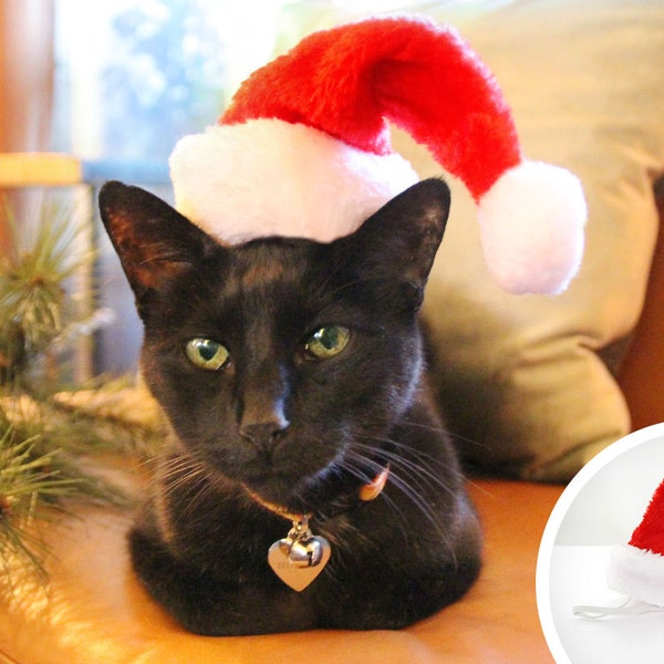 Sombrero de Papá Noel para gatos - Sombrero de Papá Noel para mascotas navideñas / Accesorio fotográfico navideño / Mini sombrero de Papá Noel X-Small para gatos, gatitos y perros pequeños