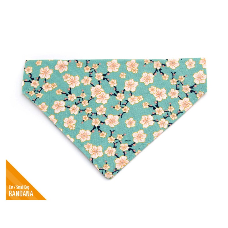 Small Dog Mother/'s Day Slide-on Bandana Over-the-Collar Cat Bandana Cherry Blossoms Teal Mint Spring Floral Bandana for Cat