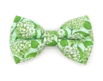 Cat Bow Tie - "Hydrangea Hill" - Botanical Green Bow Tie for Cat Collar / Spring, Summer, Floral, Garden Lover Gift / Cat, Kitten, Small Dog