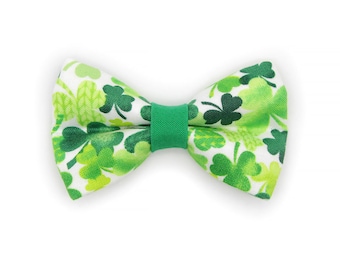 Cat Bow Tie - "Shamrock Spirit" - St. Patrick's Day Shamrock Bow Tie for Cat Collar / Irish, Clover / Cat, Kitten, Small Dog Bow (One Size)