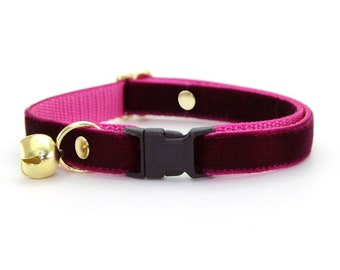 Cat Collar - "Velvet - Merlot" - Dark Burgundy Wine Velvet Cat Collar / Breakaway or Non-Breakaway / Girl Cat / Cat, Kitten, Small Dog Size