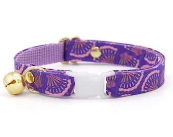 Seashell Cat Collar - "Sea Siren" - Art Deco Purple Cat Collar / Breakaway or Non-Breakaway / Beach Summer, Mermaid / Cat, Kitten, Small Dog