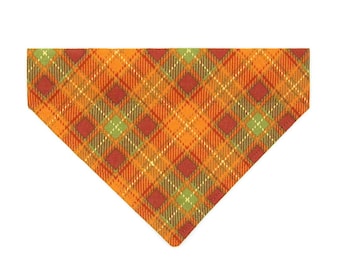 Fall Cat Bandana - "Maplewood" - Orange Plaid Bandana for Cat + Small Dog / Autumn Harvest, Thanksgiving / Slide-on Bandana