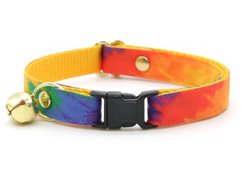 Cat Collar - "Celebration" - Ombre Rainbow Cat Collar / Breakaway or Non-Breakaway / Birthday, LGBTQ Pride, Art / Cat, Kitten + Small Dog