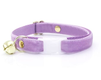 Cat Collar - &quot;Velvet - Lavender&quot; - Light Purple Cat Collar Breakaway / Lilac Velvet Collar / Girl Cat Collar / Cat, Kitten, Small Dog Size