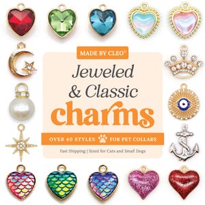 Cat Collar Charm - "Jeweled & Classic" - Pet, Dog, Rhinestone, Pearl, Crown, Evil Eye, Moon, Star, Heart, Jewelry, Crystal, Sun, Gemstone