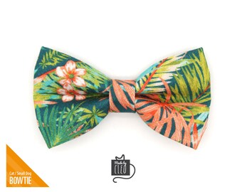 Cat Bow Tie - "Tropicalia" - Palm Leaf Tropical Bow Tie for Cat Collar / Botanical, Summer / Cat, Kitten + Small Dog Bowtie (ONE SIZE)