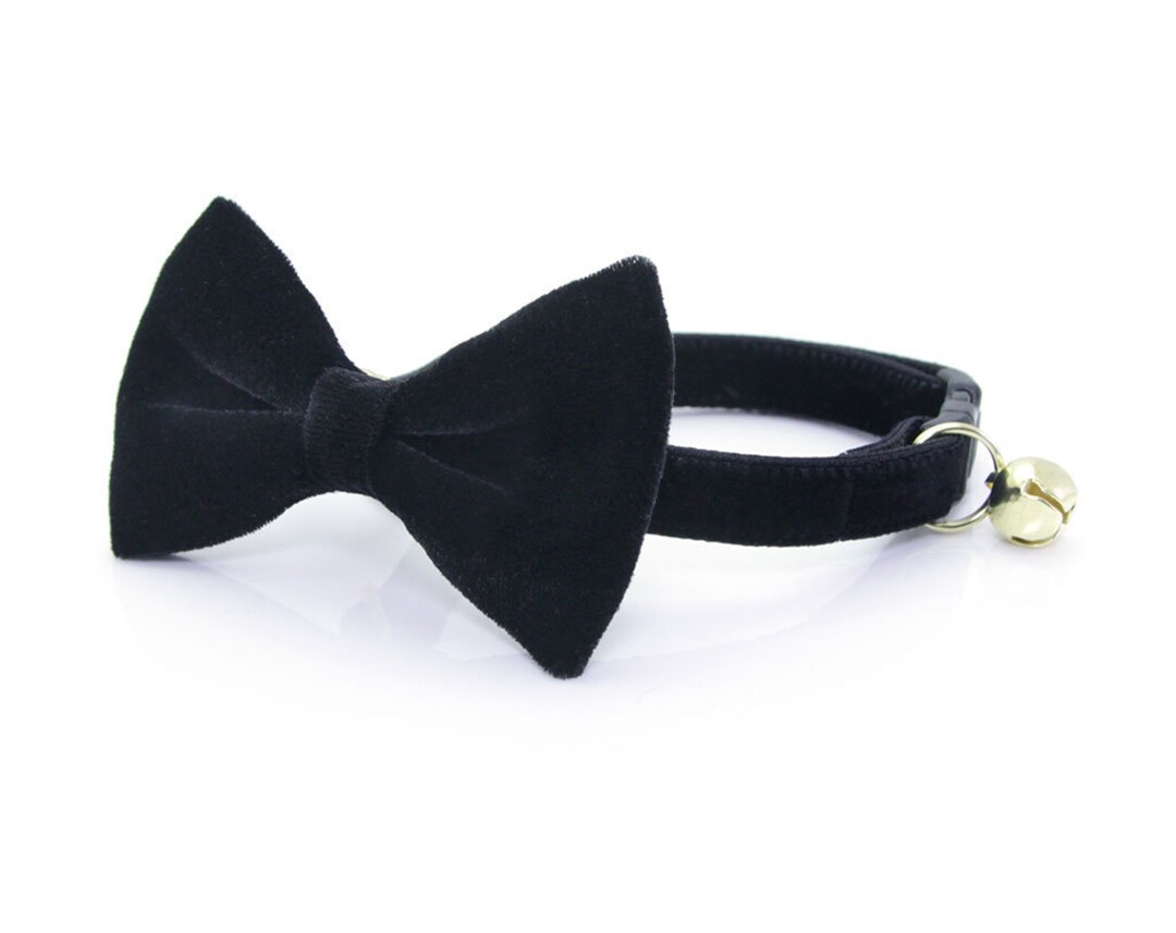 Velvet Bow Tie Cat Collar Set velvet Onyx Black Cat Collar W/ Matching