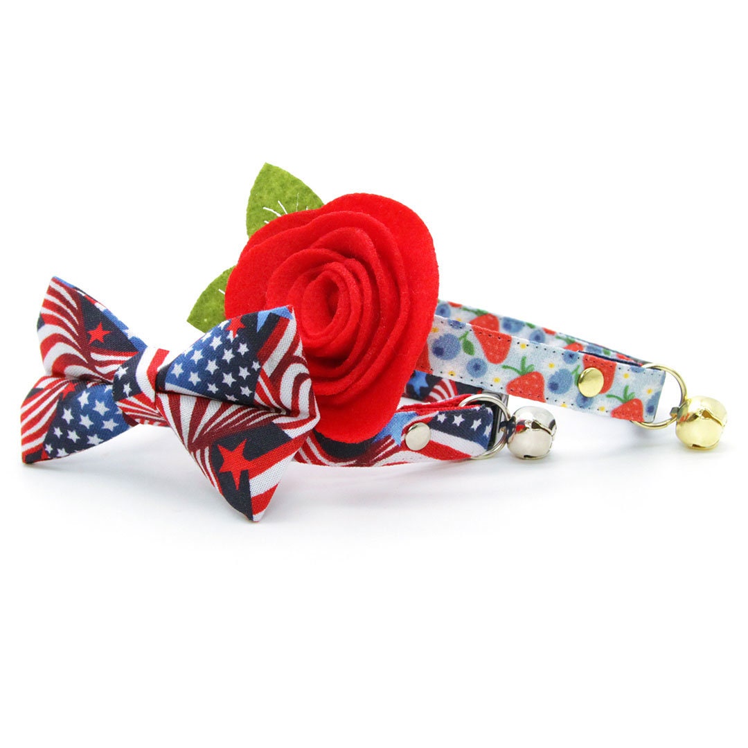 PTDECOR American Flag Cat Collar Breakaway With Bow Tie & Bell - Patriotic 4th Of July Collar For Cats - View #14