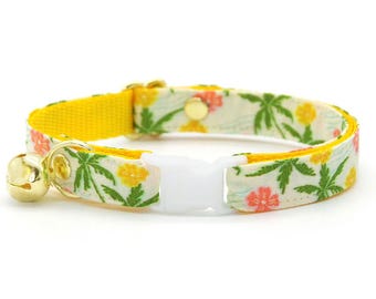 Tropical Cat Collar - "Palm Paradise" - Summer Hawaiian Cat Collar / Breakaway or Non-Breakaway / Palm Tree / Cat, Kitten + Small Dog Sizes