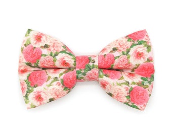 Cat Bow Tie - "Pretty in Peony - Pink" - Peonies Bow for Cat Collar / Spring, Mother's Day, Flowers, Floral / Cat, Kitten + Small Dog Bowtie
