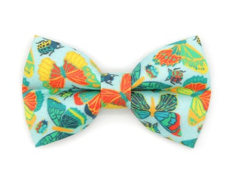 Cat Bow Tie - "Bugs & Butterflies" - Sky Blue Insects + Butterfly Bow Tie for Cat Collar / Spring, Summer / Cat, Kitten, Small Dog Bowtie