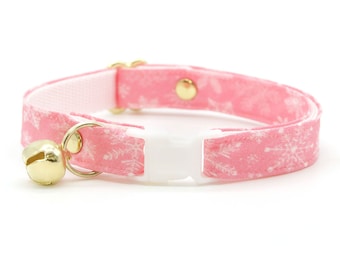 Winter Cat Collar - "Snowflakes - Sugar Pink" - Snowflake Cat Collar / Cat Gift / Breakaway or Non-Breakaway / Cat, Kitten, Small Dog Sizes