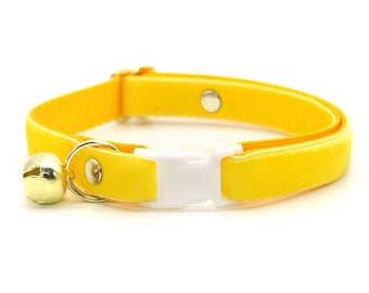 Cat Collar - "Velvet - Lemon Yellow" - Luxury Velvet Cat Collar / Solid Color Light Canary Yellow / Wedding / Cat, Kitten, Small Dog